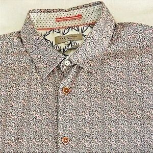 Ted Baker London Sz 5 Pink Grey Geo Pattern Contrast Trim Button Up Shirt
